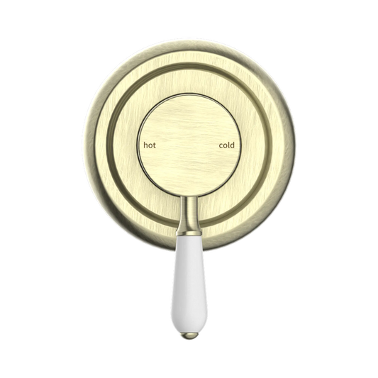 York Shower Mixer With White Porcelain Lever Aged Brass