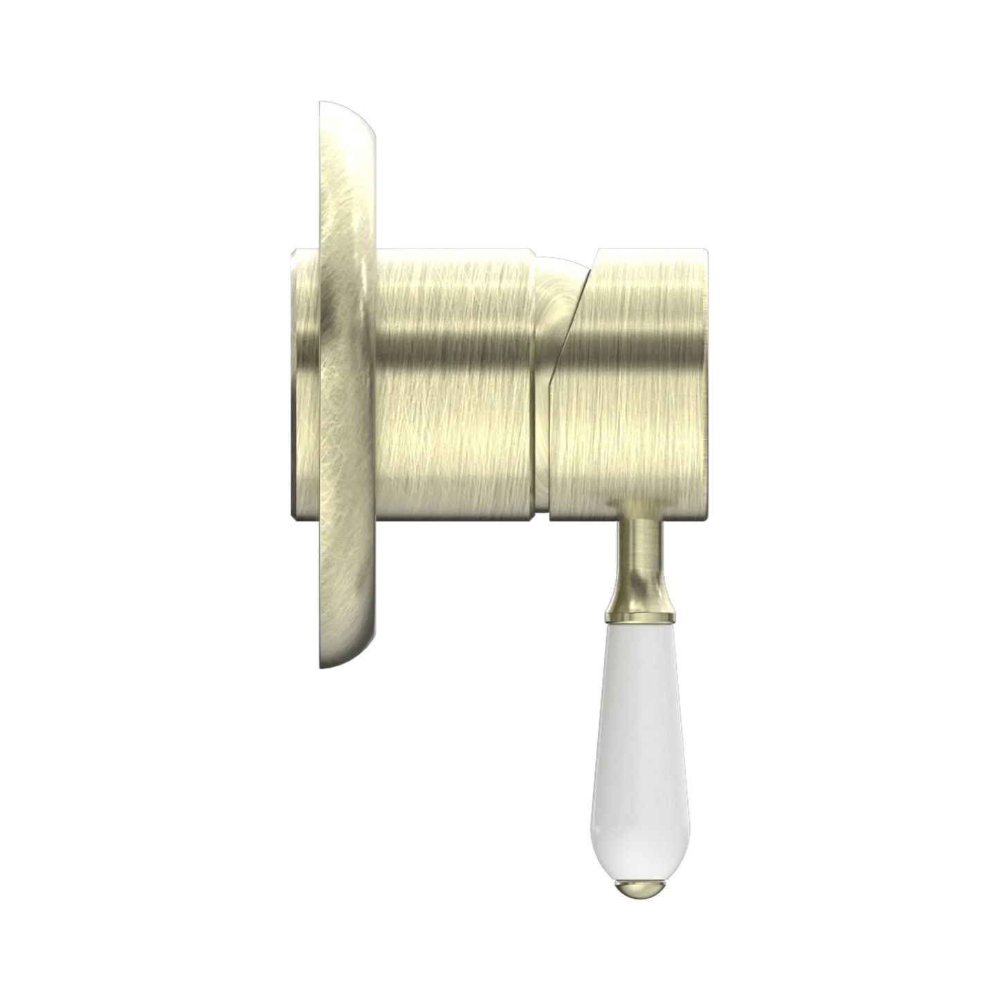 York Shower Mixer With White Porcelain Lever Aged Brass