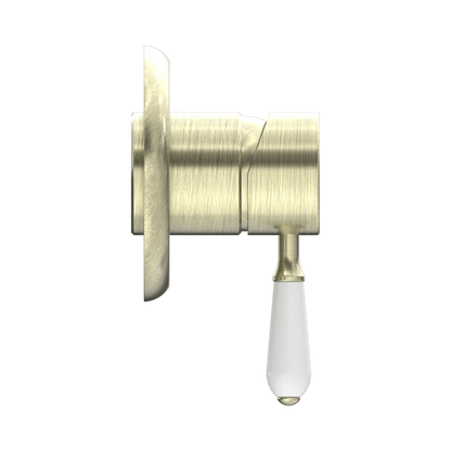 York Shower Mixer With White Porcelain Lever Aged Brass