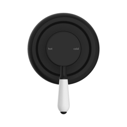 York Shower Mixer With White Porcelain Lever Matte Black