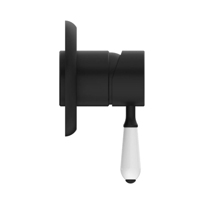 York Shower Mixer With White Porcelain Lever Matte Black