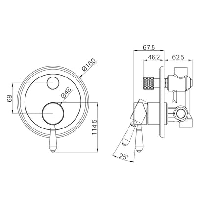 York Shower Mixer With Diverter With Metal Lever Matte Black