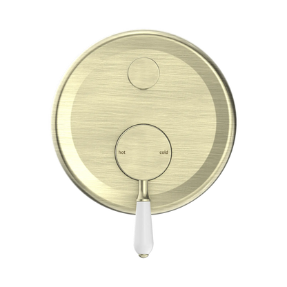 York Shower Mixer With Diverter With White Porcelain Lever Aged Brass