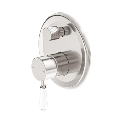 York Shower Mixer With Diverter With White Porcelain Lever Brushed Nickel