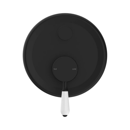 York Shower Mixer With Diverter With White Porcelain Lever Matte Black
