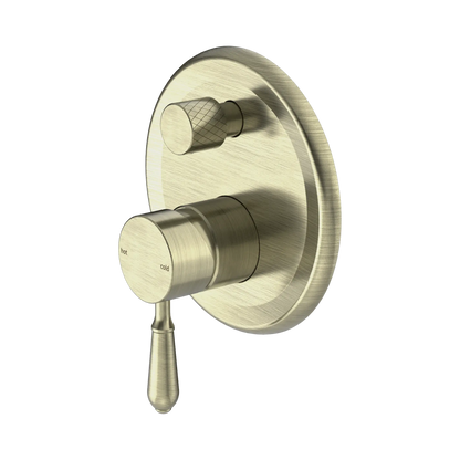York Shower Mixer With Diverter With Metal Lever Aged Brass