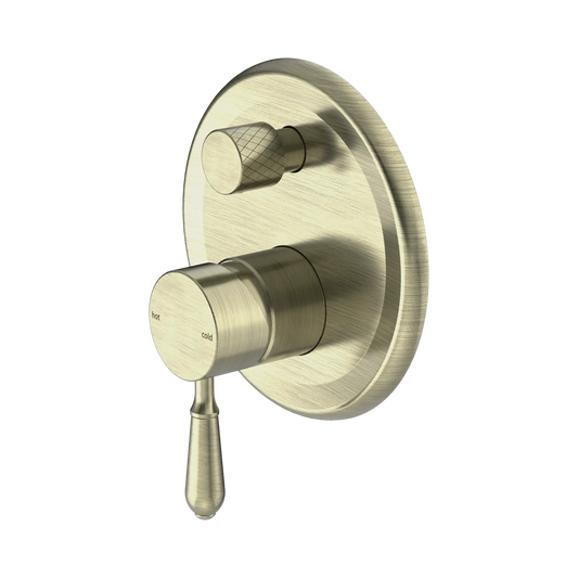 York Shower Mixer With Diverter With Metal Lever Aged Brass
