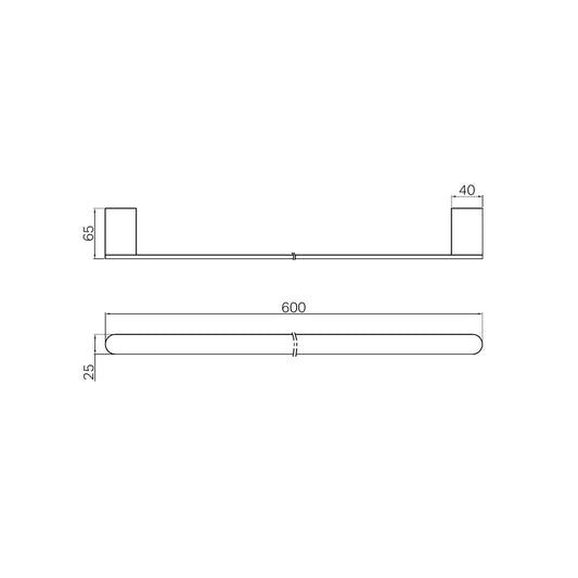 Bianca Single Towel Rail 600mm Matte Black