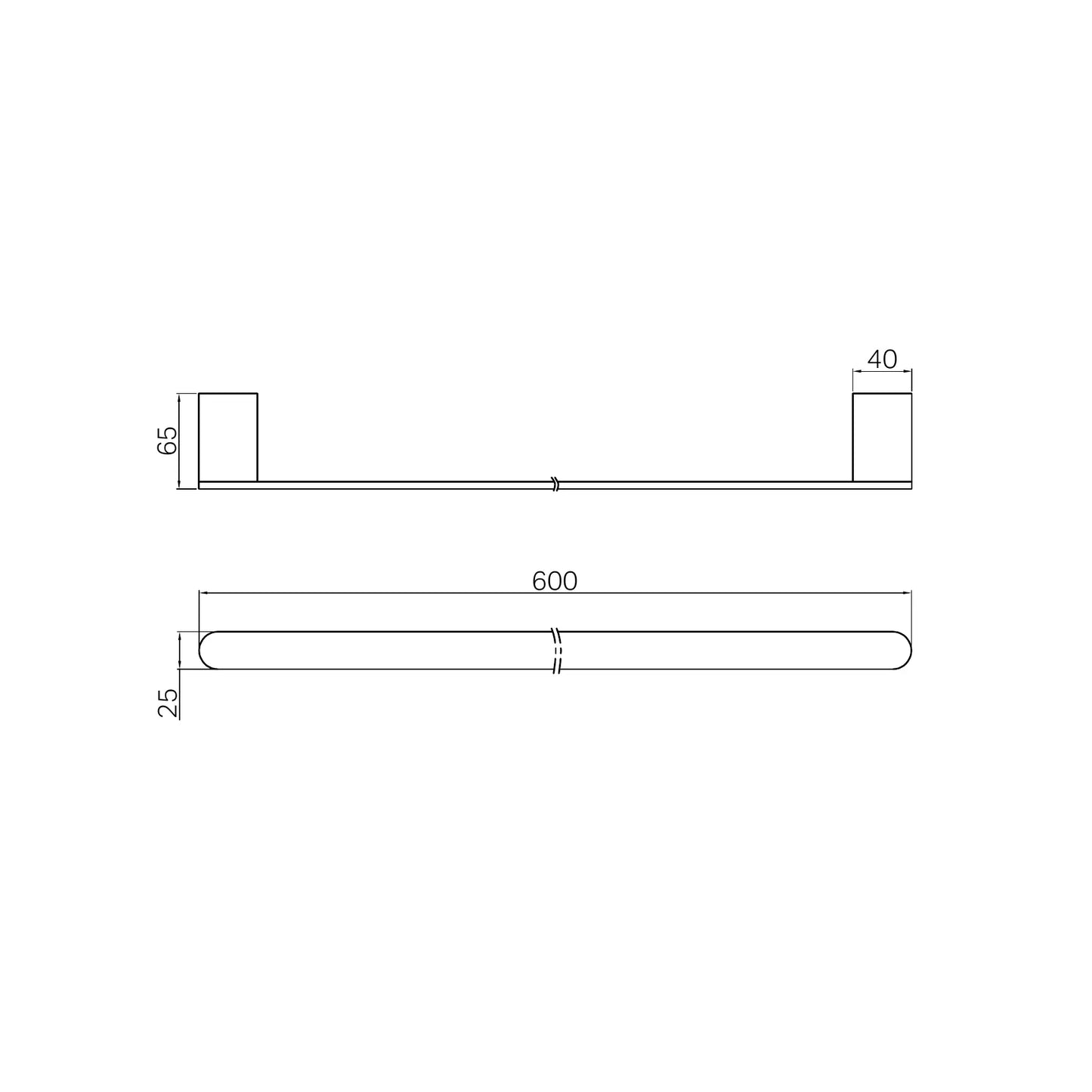 Bianca Single Towel Rail 600mm Brushed Gold