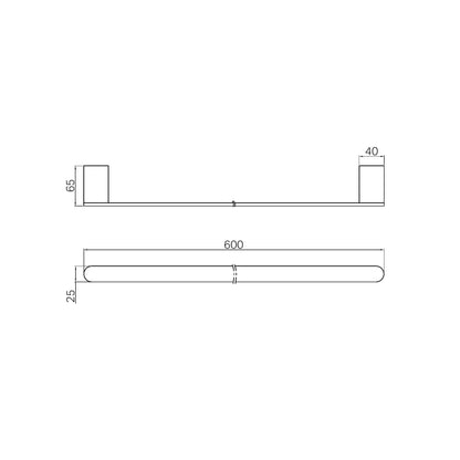 Bianca Single Towel Rail 600mm Brushed Gold