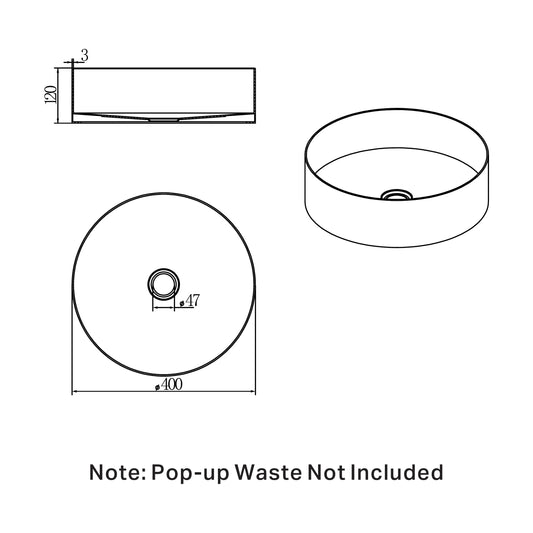 Opal Round 400mm Stainless Steel Basin Brushed Gold