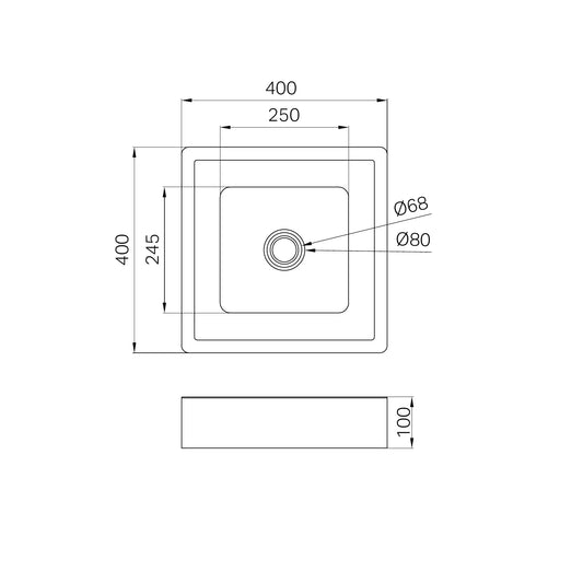 Opal Square 400mm Stainless Steel Basin Graphite