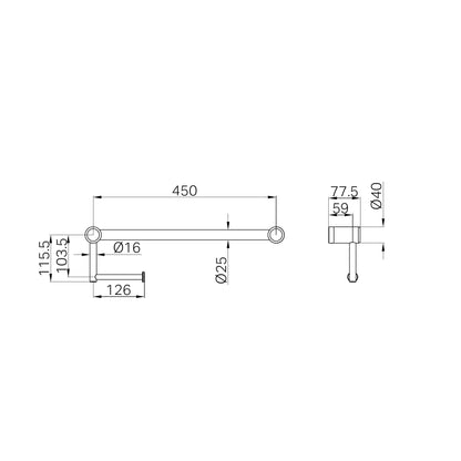 Mecca Care 25mm Toilet Roll Rail 450mm Matte Black