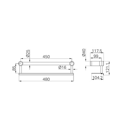 Mecca Care 25mm Grab Rail With Shelf 450mm Matte Black