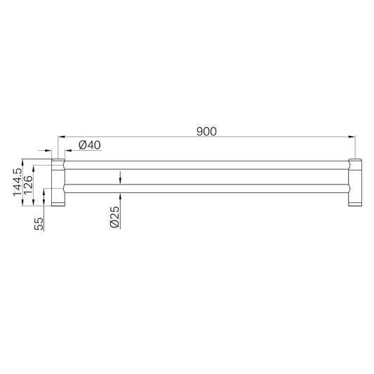 Mecca Care 25mm Double Towel Grab Rail 900mm Gun Metal