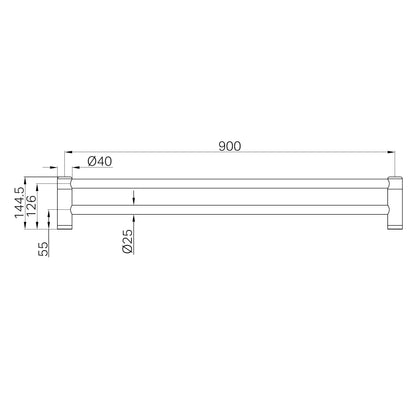 Mecca Care 25mm Double Towel Grab Rail 900mm Matte Black