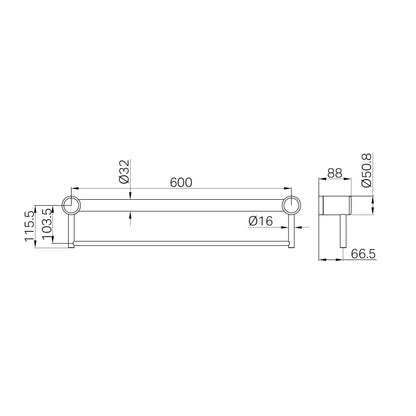 Mecca Care 32mm Grab Rail With Towel Holder 600mm Gun Metal