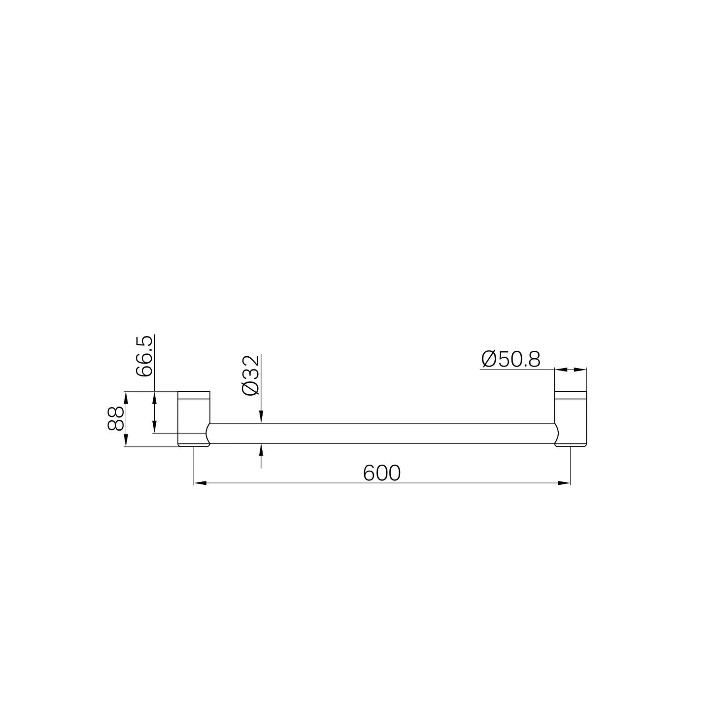 Mecca Care 32mm Grab Rail 600mm Brushed Gold