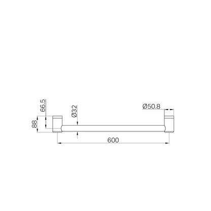 Mecca Care 32mm Grab Rail 600mm Brushed Gold