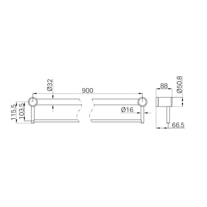 Mecca Care 32mm Grab Rail With Towel Holder 900mm Chrome