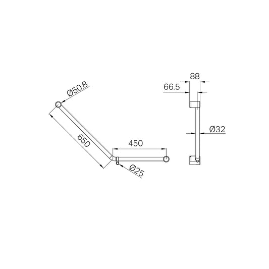 Mecca Care 32mm Ambulant 45 Degree Bent Tube Grab Rail 450X650mm Chrome
