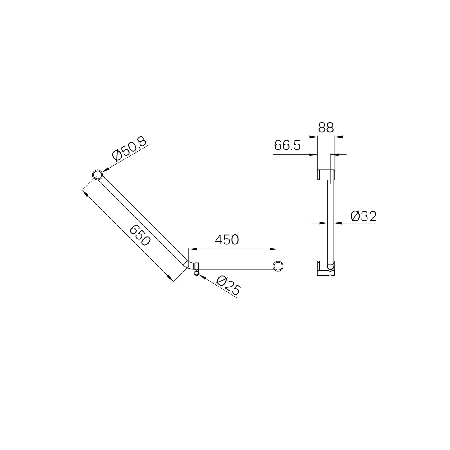 Mecca Care 32mm Ambulant 45 Degree Bent Tube Grab Rail 450X650mm Brushed Bronze