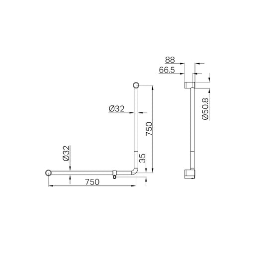 Mecca Care 32mm 90 Degree NZ4121 Accessible Toilet Grab Rail 750X750mm Brushed Bronze