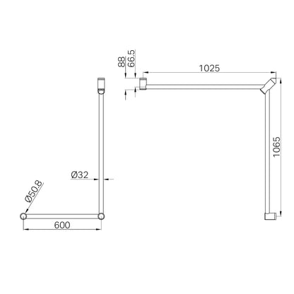 Mecca Care 32mm DDA Accessible Toilet Grab Rail Set 90 Degree Continuous 600X1065X1025mm Brushed Gold