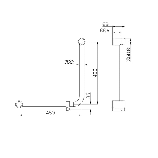 Mecca Care 32mm Ambulant 90 Degree Bent Tube Grab Rail 450X450mm Brushed Bronze