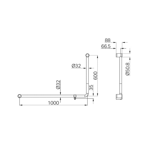 Mecca Care 32mm DDA Accessible Toilet 90 Degree Bent Tube Grab Rail 600X1000mm Brushed Bronze