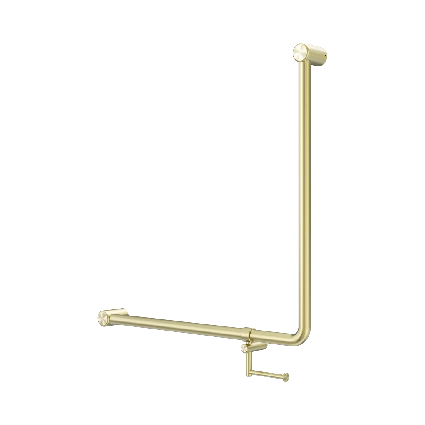 Mecca Care 32mm 90 Degree NZ4121 Accessible Toilet Grab Rail 750X750mm With Toilet Roll Holder Brushed Gold