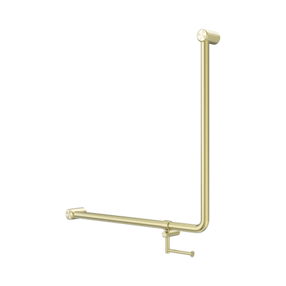 Mecca Care 32mm 90 Degree NZ4121 Accessible Toilet Grab Rail 750X750mm With Toilet Roll Holder Brushed Gold
