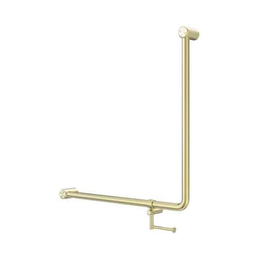 Mecca Care 32mm 90 Degree NZ4121 Accessible Toilet Grab Rail 750X750mm With Toilet Roll Holder Brushed Gold