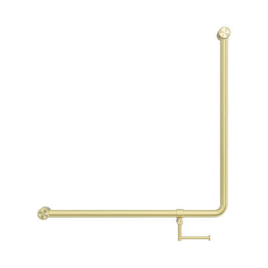 Mecca Care 32mm 90 Degree NZ4121 Accessible Toilet Grab Rail 750X750mm With Toilet Roll Holder Brushed Gold