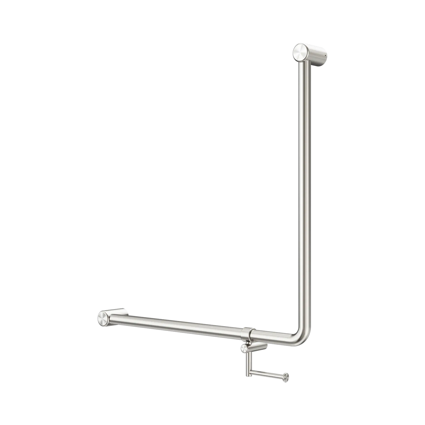 Mecca Care 32mm 90 Degree NZ4121 Accessible Toilet Grab Rail 750X750mm With Toilet Roll Holder Brushed Nickel
