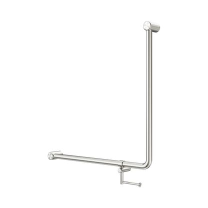 Mecca Care 32mm 90 Degree NZ4121 Accessible Toilet Grab Rail 750X750mm With Toilet Roll Holder Brushed Nickel