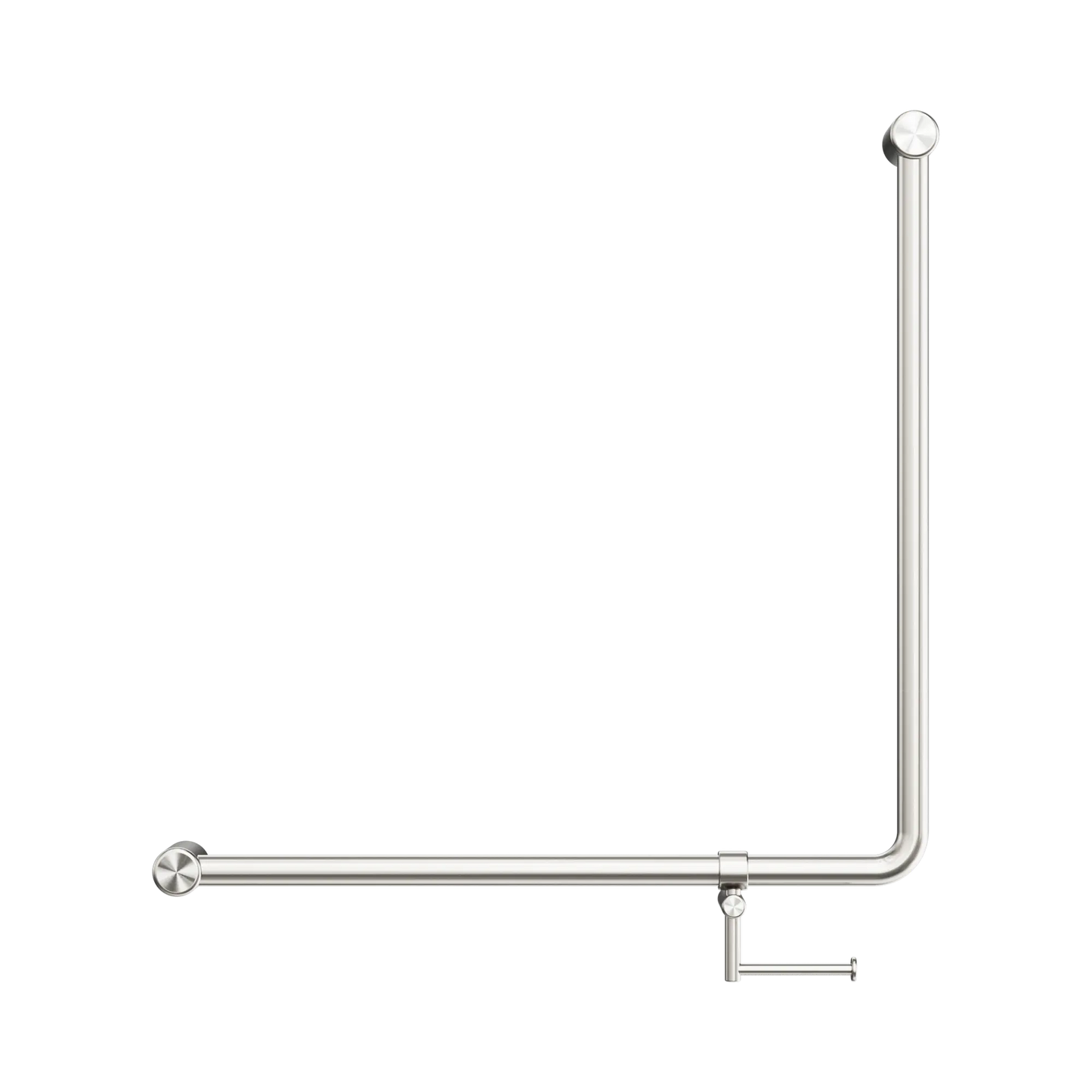 Mecca Care 32mm 90 Degree NZ4121 Accessible Toilet Grab Rail 750X750mm With Toilet Roll Holder Brushed Nickel