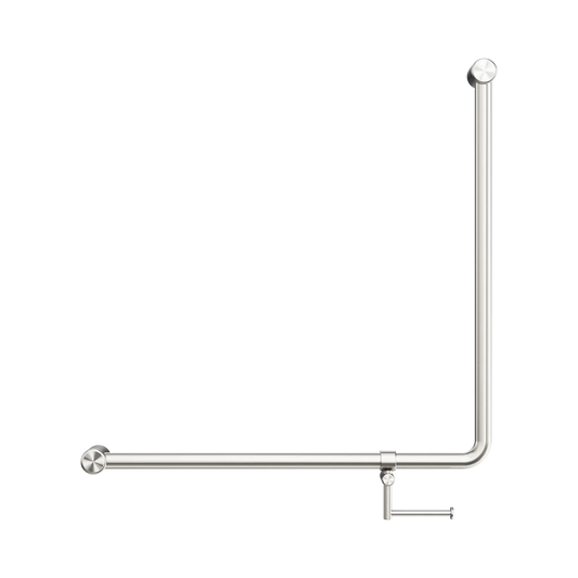 Mecca Care 32mm 90 Degree NZ4121 Accessible Toilet Grab Rail 750X750mm With Toilet Roll Holder Brushed Nickel