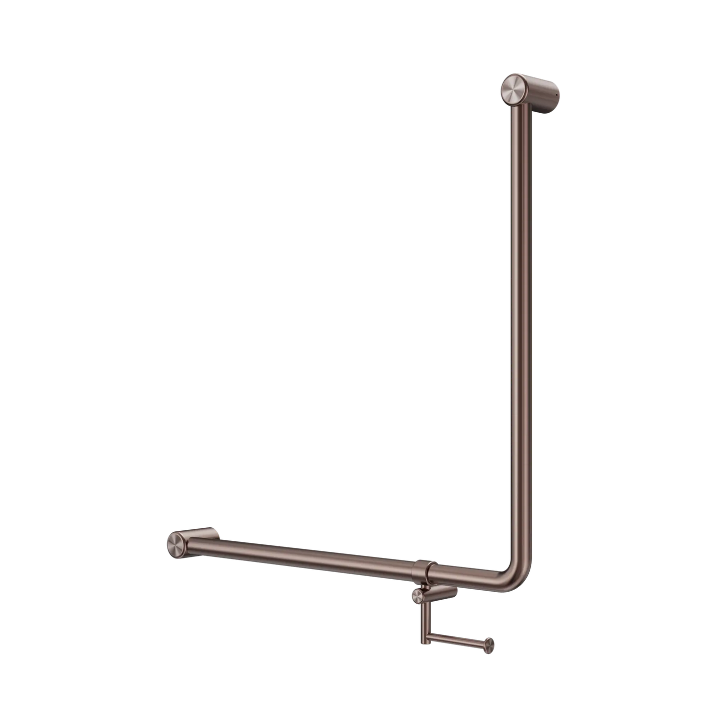 Mecca Care 32mm 90 Degree NZ4121 Accessible Toilet Grab Rail 750X750mm With Toilet Roll Holder Brushed Bronze