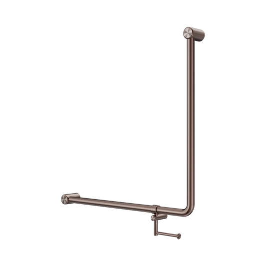 Mecca Care 32mm 90 Degree NZ4121 Accessible Toilet Grab Rail 750X750mm With Toilet Roll Holder Brushed Bronze