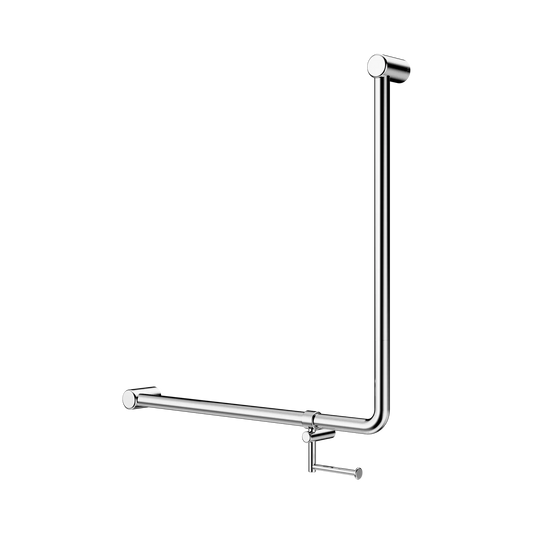 Mecca Care 32mm 90 Degree NZ4121 Accessible Toilet Grab Rail 750X750mm With Toilet Roll Holder Chrome