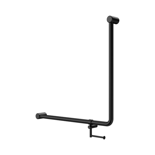 Mecca Care 32mm 90 Degree NZ4121 Accessible Toilet Grab Rail 750X750mm With Toilet Roll Holder Matte Black