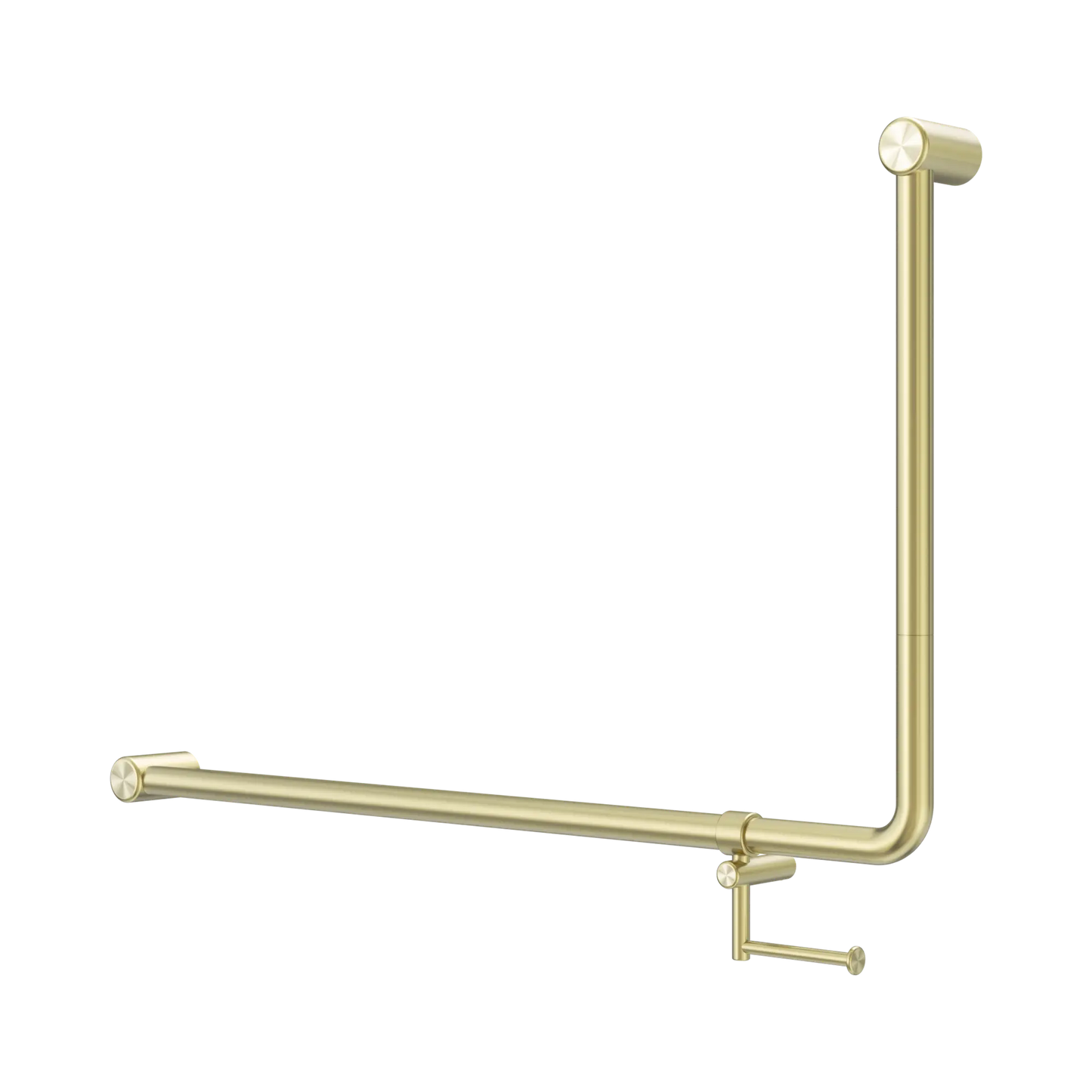 Mecca Care 32mm DDA Accessible Toilet 90 Degree Bent Tube Grab Rail 600X1000mm With Toilet Roll Holder Brushed Gold