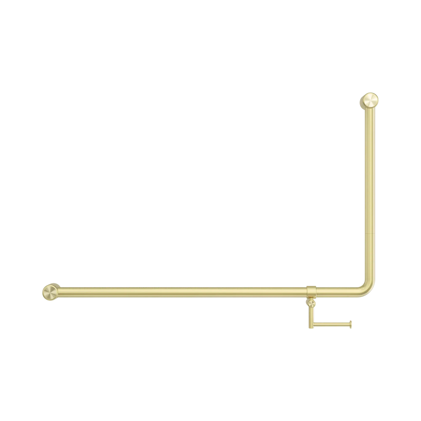 Mecca Care 32mm DDA Accessible Toilet 90 Degree Bent Tube Grab Rail 600X1000mm With Toilet Roll Holder Brushed Gold