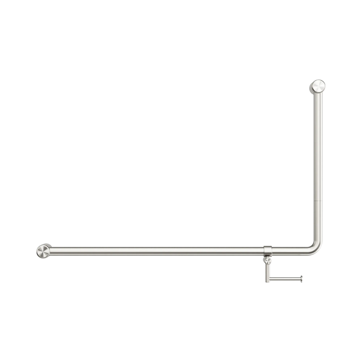 Mecca Care 32mm DDA Accessible Toilet 90 Degree Bent Tube Grab Rail 600X1000mm With Toilet Roll Holder Brushed Nickel