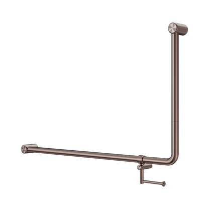Mecca Care 32mm DDA Accessible Toilet 90 Degree Bent Tube Grab Rail 600X1000mm With Toilet Roll Holder Brushed Bronze