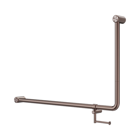 Mecca Care 32mm DDA Accessible Toilet 90 Degree Bent Tube Grab Rail 600X1000mm With Toilet Roll Holder Brushed Bronze