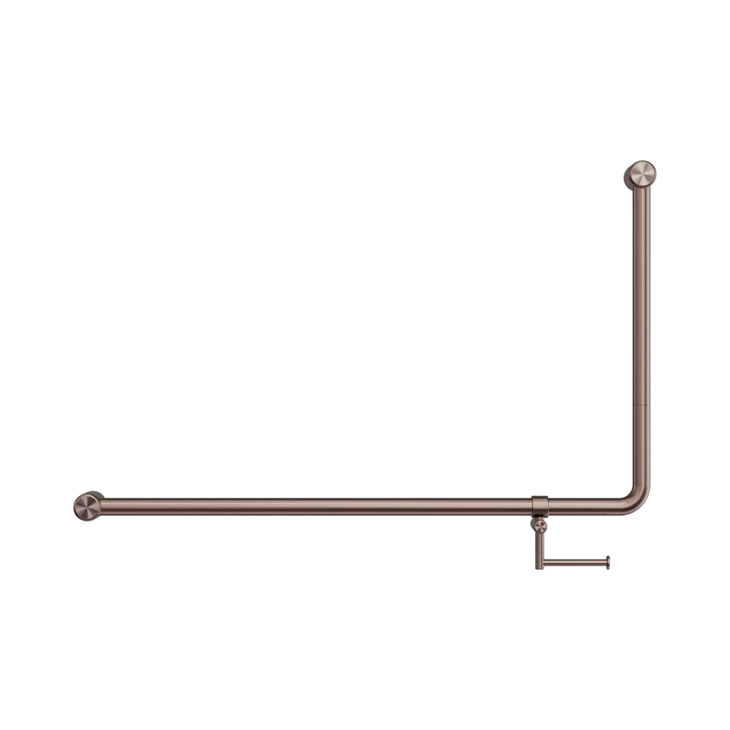 Mecca Care 32mm DDA Accessible Toilet 90 Degree Bent Tube Grab Rail 600X1000mm With Toilet Roll Holder Brushed Bronze