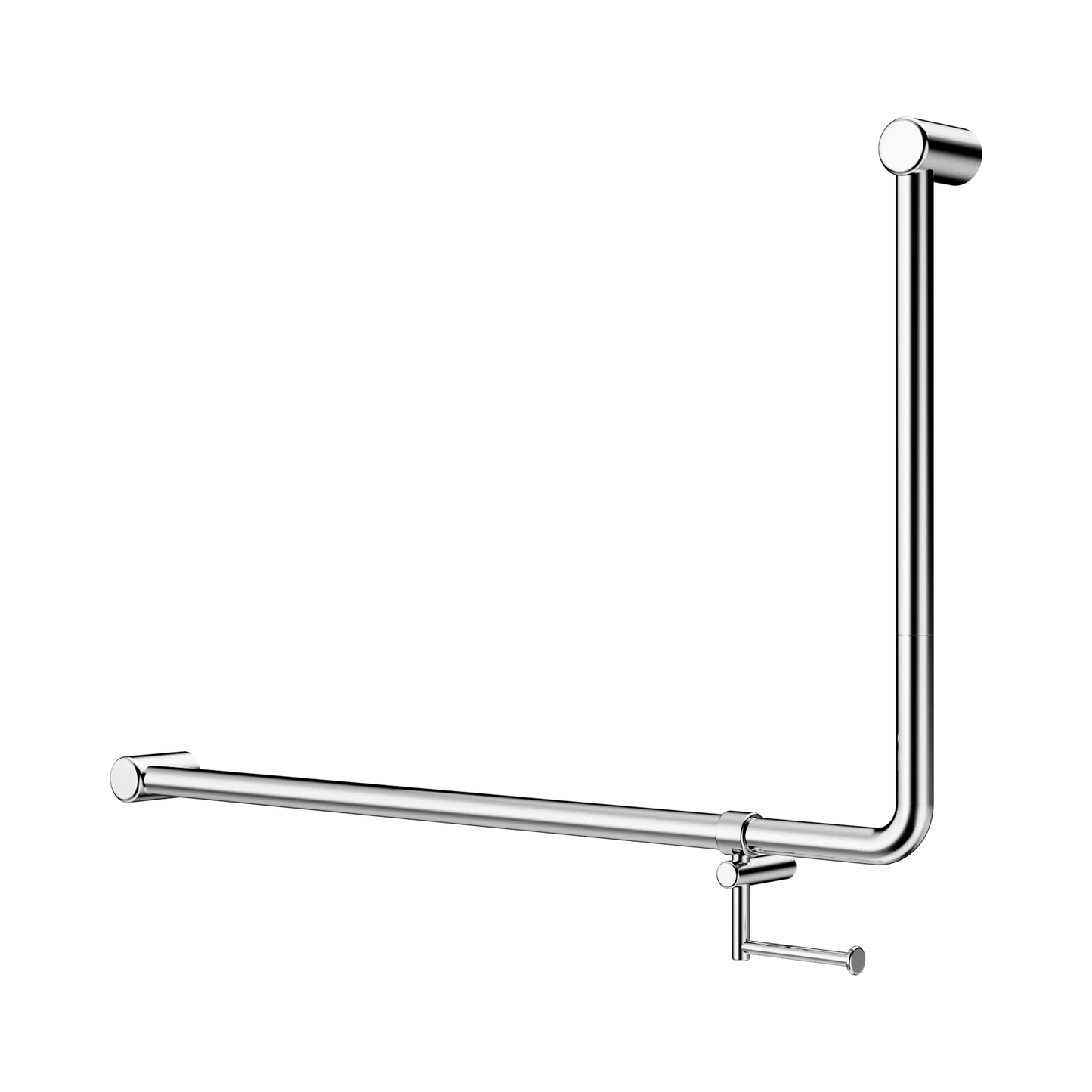 Mecca Care 32mm DDA Accessible Toilet 90 Degree Bent Tube Grab Rail 600X1000mm With Toilet Roll Holder Chrome