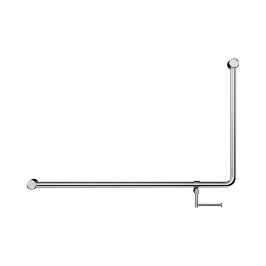 Mecca Care 32mm DDA Accessible Toilet 90 Degree Bent Tube Grab Rail 600X1000mm With Toilet Roll Holder Chrome